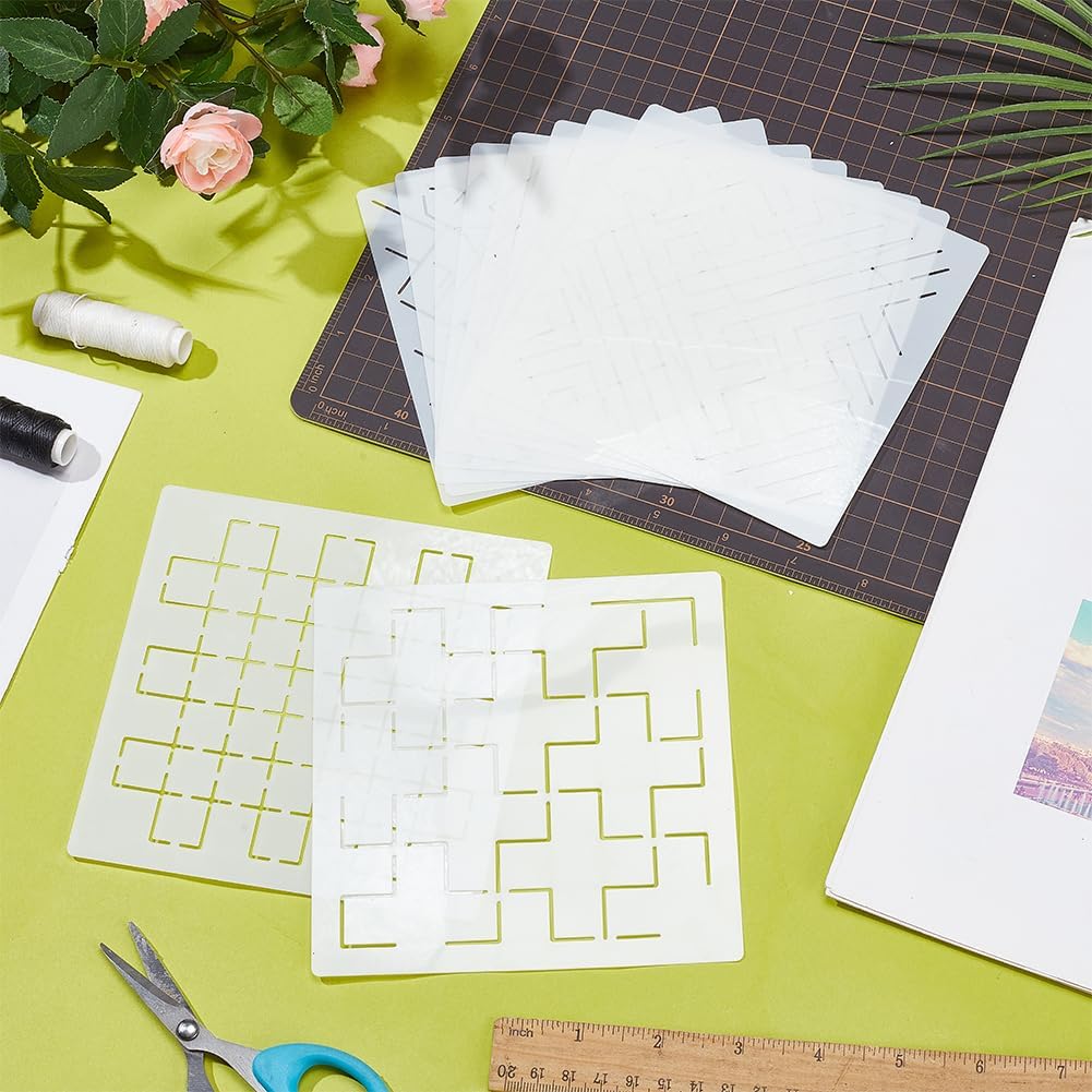 FREEBLOSS Sashiko Embroidery Stencils Sashiko Stencil Geometric Embroidery Patterns Stencils for Drawing Sashiko Template for Hand Quilting and Embroidery14x14cm
