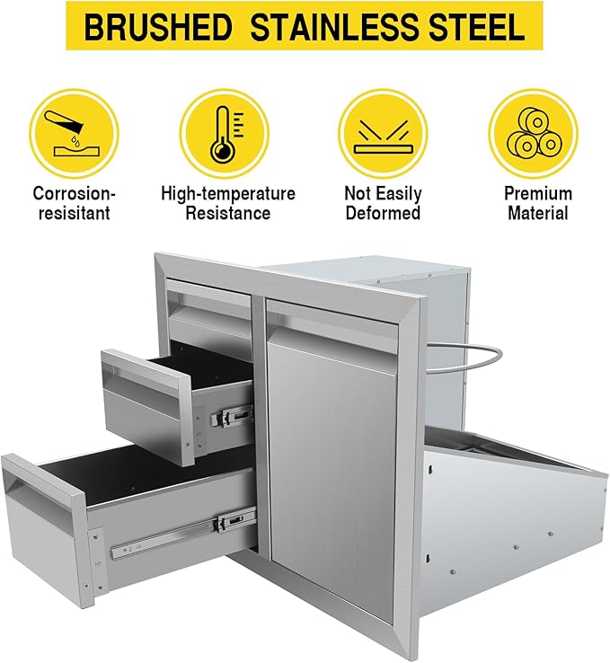 Outdoor Kitchen Drawer Combo, BBQ Access Door Drawers Combo With Stainless Steel, Perfect For BBQ Grill Station Outdoor Kitchen Storage Cabinet,G1