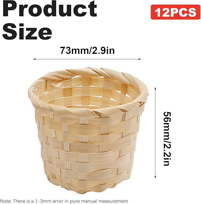 MDEOOSKY 12pcs Mini Woven Bamboo Basket Desktop Clutter Little Baskets Organiser 2.2 x 2.9Inch Small Wicker Baskets for Home Office Table Party Favors Crafts Decoration
