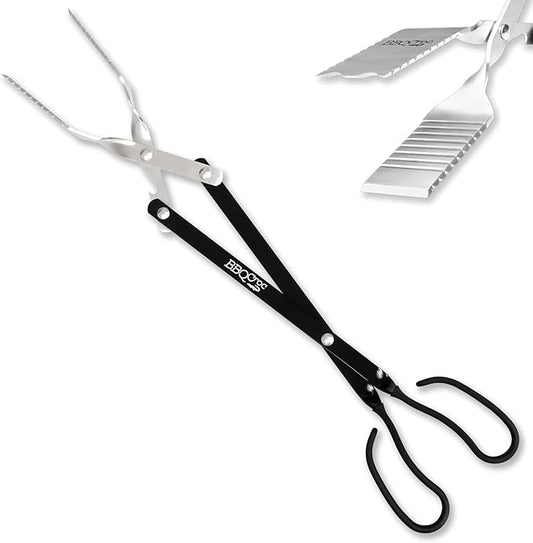 3-in-1 Barbecue Tool 21-inch by BBQ Croc - Extra Light and Xtra Long Tongs, Spatula and Grill Scraper (Black)