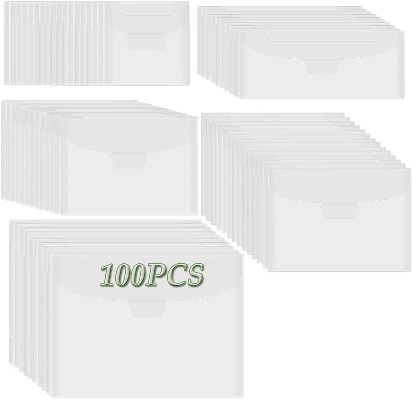 BAOFALI 100 Pcs/Set 5 Sizes Clear Stamp and Die Storage Pockets, Stamp Storage Bags, Plastic Envelopes, Scrapbooking Storage Die Cuts for Stencil Storage Card Making Cutting Dies