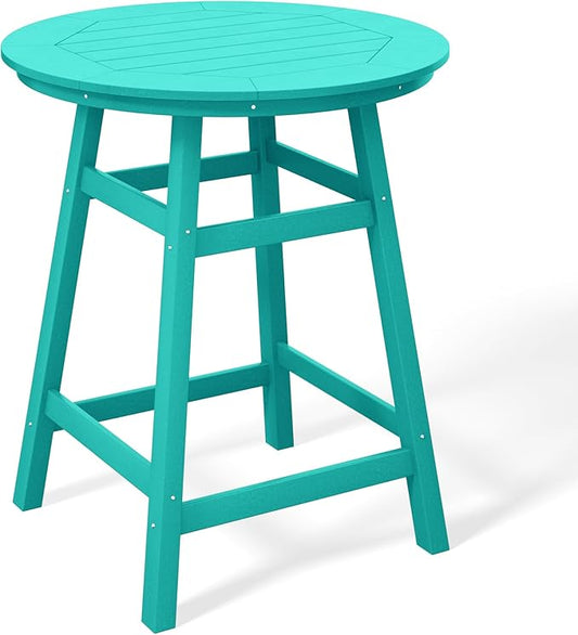 Costaelm Patio Bistro Table, 37" Counter Height Round Patio Cocktail Bar Table with Umbrella Hole, Outdoor Bistro Dining Pub Table for Front Porch Deck Backyard Garden, Turquoise