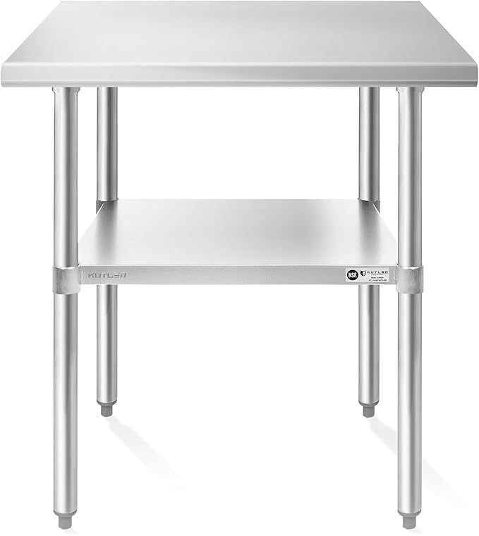 KUTLER Stainless Steel Table 24 x 36 Inches, NSF Heavy Duty Commercial Kitchen Prep and Work Table with Undershelf for Restaurant, Hotel, Home