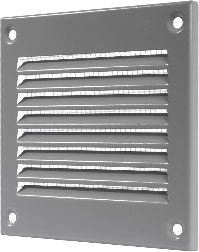 Vent Systems 4'' x 4'' Inch (Overall Dimensions) Pack of 5 - Gray Air Vent Cover - Metal Air Return Grill with Built in Guard Screen - HVAC Ducting Vent Duct Cover for Interior, Exterior Use