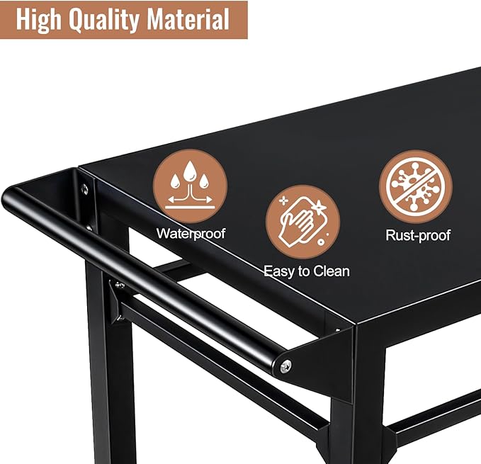 Outdoor Grill Cart Stand Table Pizza Oven with Lockable Wheels, Heavy Duty Movable Kitchen Cooking Prep Station BBQ Cart for Outside Patio, Backyard, Camping and Parties