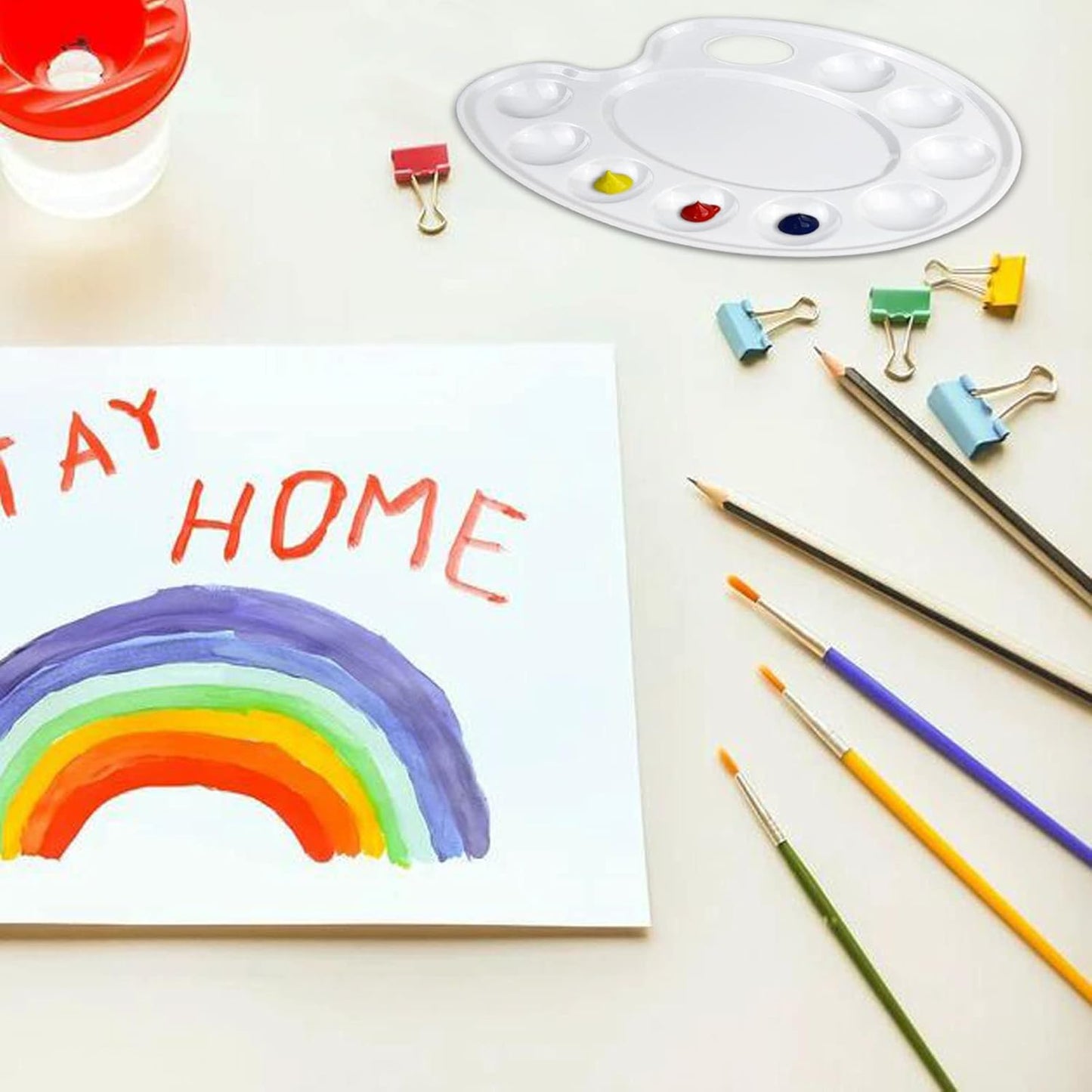 Hulameda Update 30pcs Paint Tray Palettes,Plastic Paint Tray Palette,Paint Palettes,Paint Pallets with 9 Wells for Adults & Kids, or Painting or DIY Craft Class,White