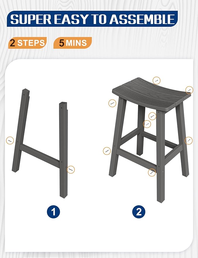 Weatherproof Bar Stools Set of 4, 28" Height Outdoor Bar Stools Holds up to 400 lbs, Saddle Seat, Bar Height Stools for Patio, Garden, and Kitchen Island, Gray