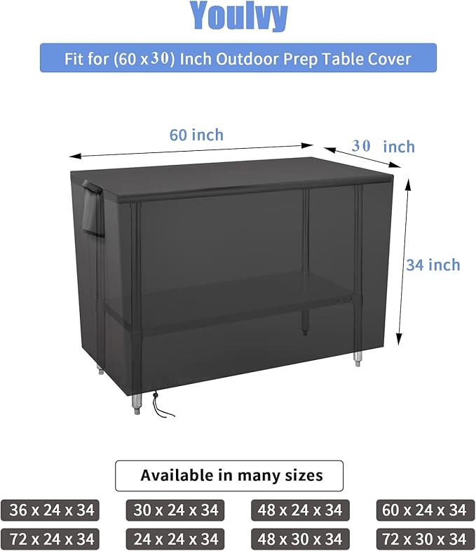 Outdoor Prep Table Cover 60 Inch,Waterproof Patio Stainless Steel Metal BBQ Table Cover All Season Protection for Outdoor Table - 60 x 30 x 34 Inch