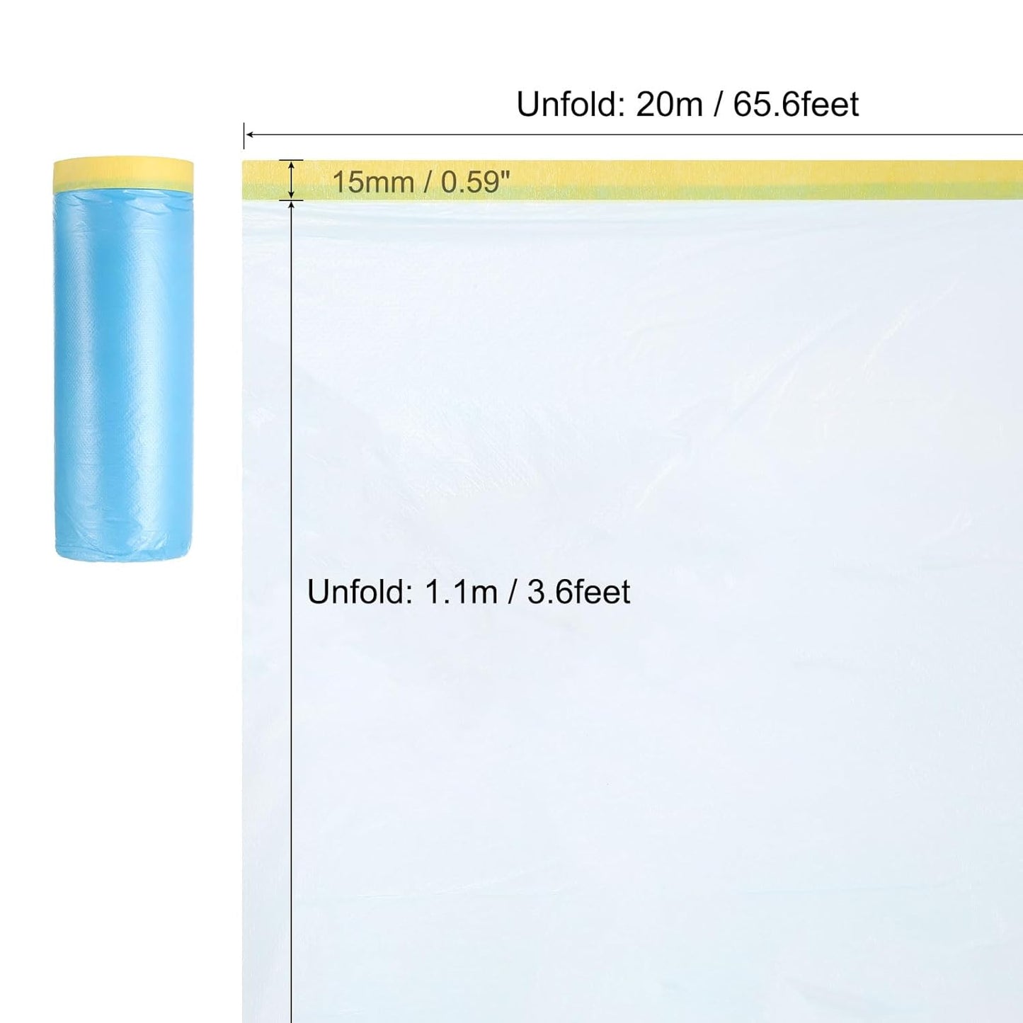 uxcell Pre-Taped Masking Film, 3.6ft x 66ft Plastic Paint Drop Cloth with Medium-Tack Painters Tape for Painting Spraying Protection Blue Film 6Pcs
