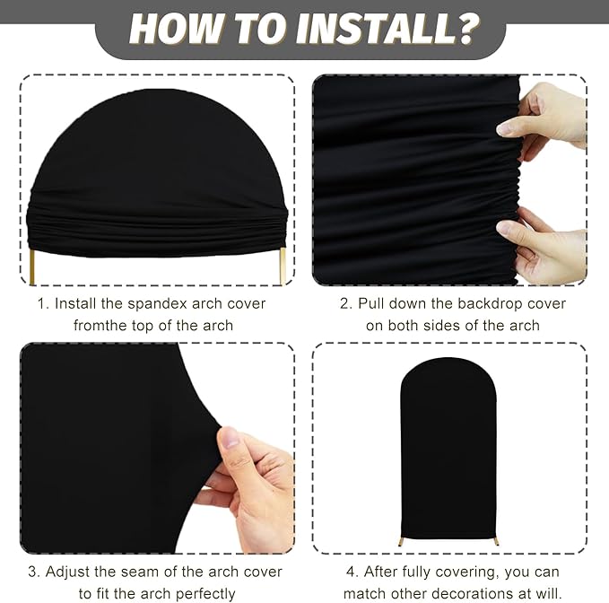 MODFUNS Black Arch Cover 5ft 6ft 7ft Wedding Arch Cover Set of 3 Round Top Arch Stand Covers Chiara Arched Backdrop Covers Elegant Arched Backdrop for Baby Bridal Shower Reception Party Decoration