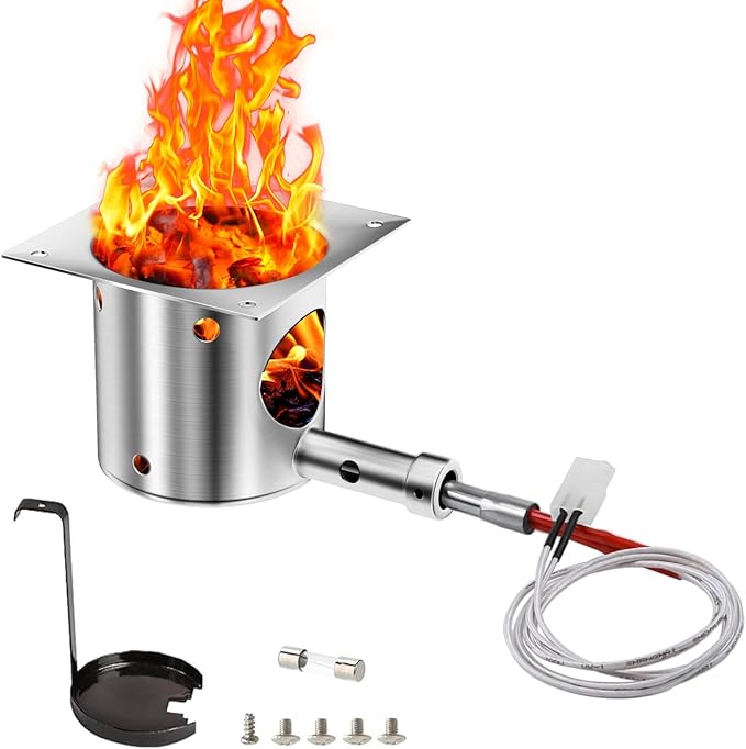 Fire Burn Pot and Hot Rod Ignitor Kit for Traeger and Pit Boss Pellet Grill, Upgraded Pellet Grill Replacement Parts, Come with Hot Rod Igniter, Ash Remover, Screws and Fuse