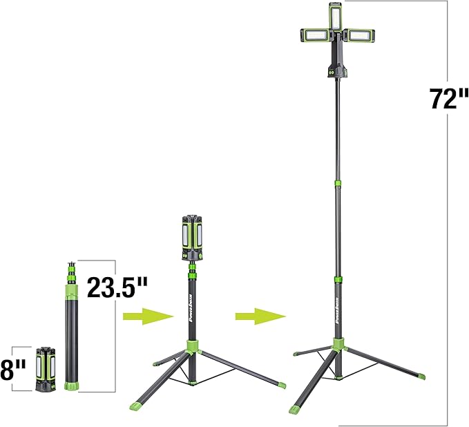 PowerSmith 4500 Lumen Rechargeable Cordless Work Light with Stand, LED Camping Light 72" Tall (PWLR045T)