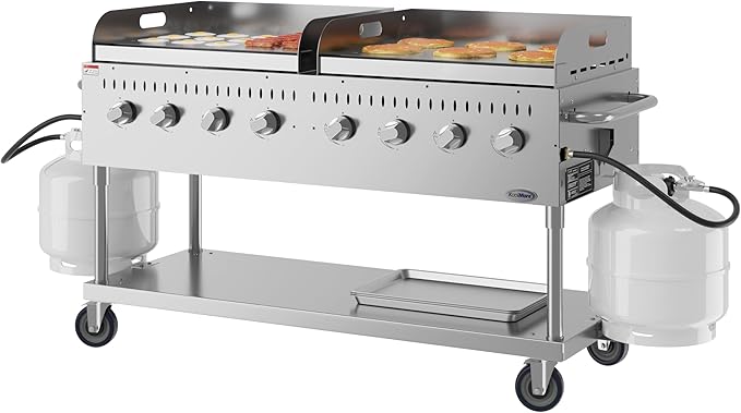 60 in. 8-Burner Commercial Outdoor Propane Gas Grill with Two 30 in. Griddles in Stainless-Steel, ETL Listed (CGKIT6-G30G30)