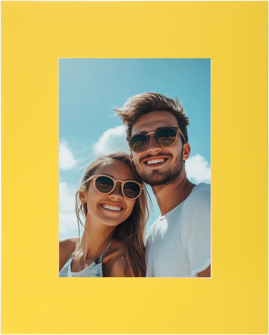 Picture Mats, 8 x 10 for 5 x 7 Pictures Acid Free White Core Bevel Cut Frame Mattes for Display Art Measuring, Yellow