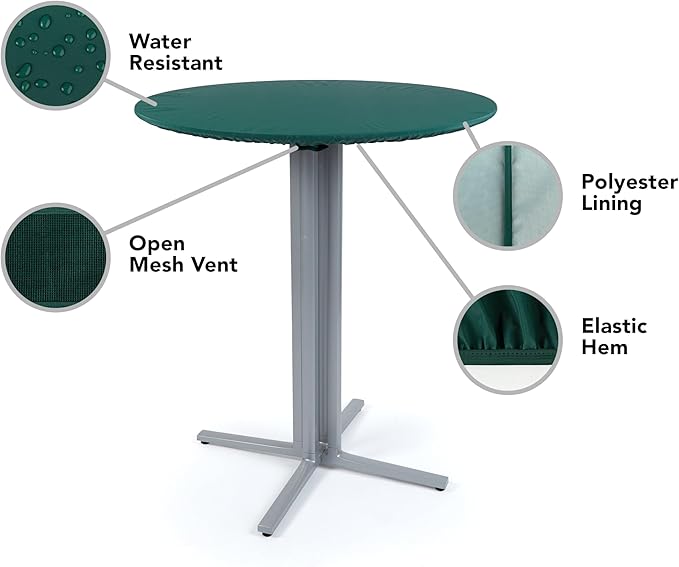 Covermates Classic Round Table Top Cover – All-Weather Outdoor Table Protection, Water-Resistant Vinyl, Elastic Hem, Mesh Vents, Patio Furniture Cover, Round 18-24 DIAMETER, Green