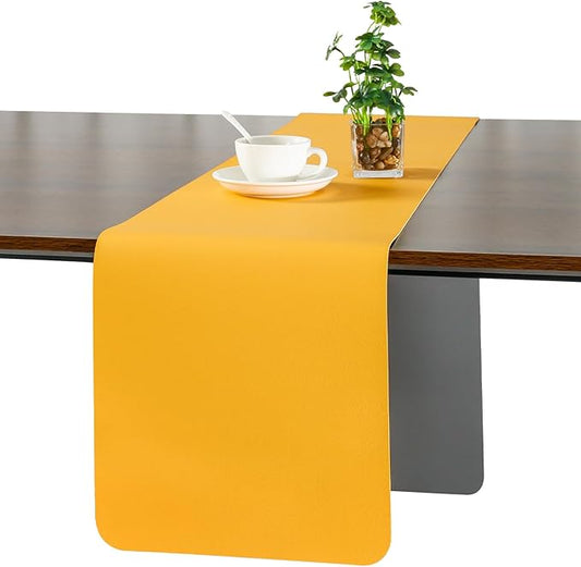 Myir JUN Table Runner Double Sided Vinyl Runner Table 72 Inch Long Runner for Table Washable Waterproof Non-Slip for Home Decorations Gray Yellow,12 x 72 inch