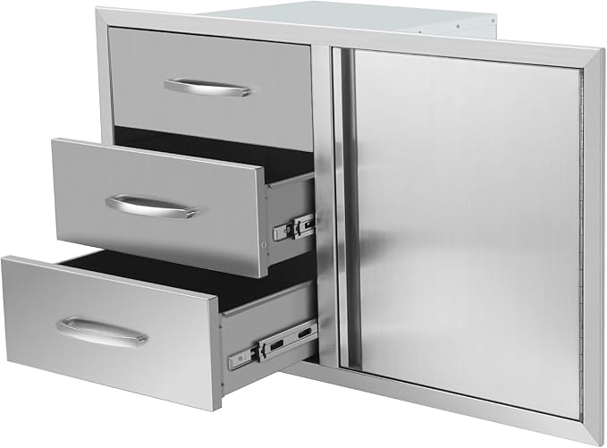 Outdoor Kitchen Drawer Combo, BBQ Access Door Drawers Combo With Stainless Steel, Perfect For BBQ Grill Station Outdoor Kitchen Storage Cabinet,G3