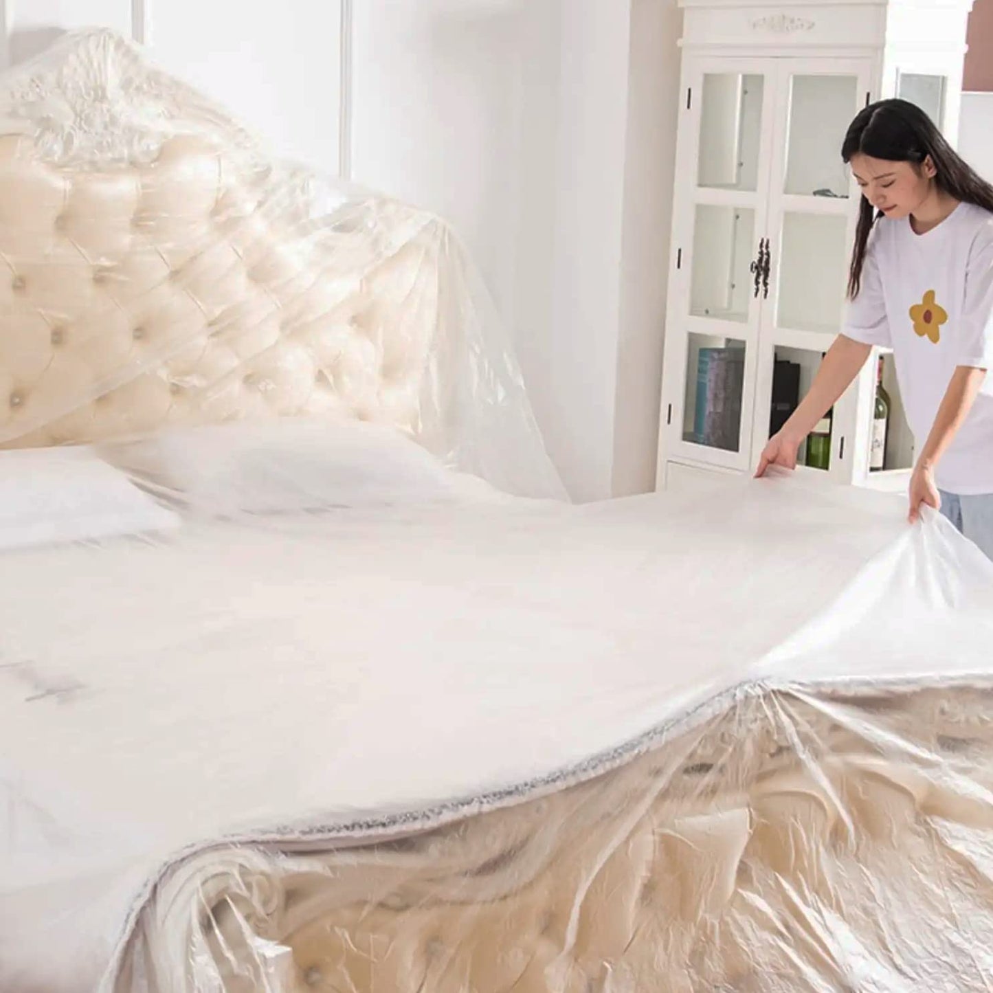 LLPT Tape and Drape 78.7”(Unfolded) x 66 Ft Each 2 Pack Pre-Taped Masking Film 0.27 Mil Painters Plastic Drop Cloth for Auto Wall Furniture Painting Protection (MFT2002)