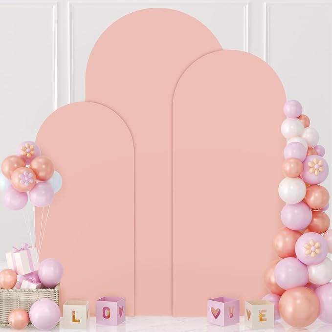 MODFUNS Wedding Arch Cover Set of 3 Dusty Rose Spandex Arches Cover 5ft 6ft 7ft Round Top Arch Backdrop Covers 2-Sided Arch Stand Covers Stretchy Arched Wall Backdrop for Happy Birthday Party Decor