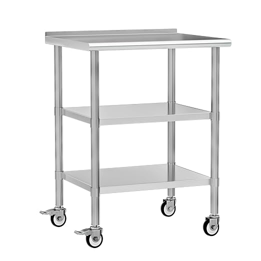 Stainless Steel Work Table with Wheels, 24x30 Inch NSF Food Prep Table with Backsplash & 2 Adjustable Undershelves for Commercial Kitchen, Restaurant, Garage