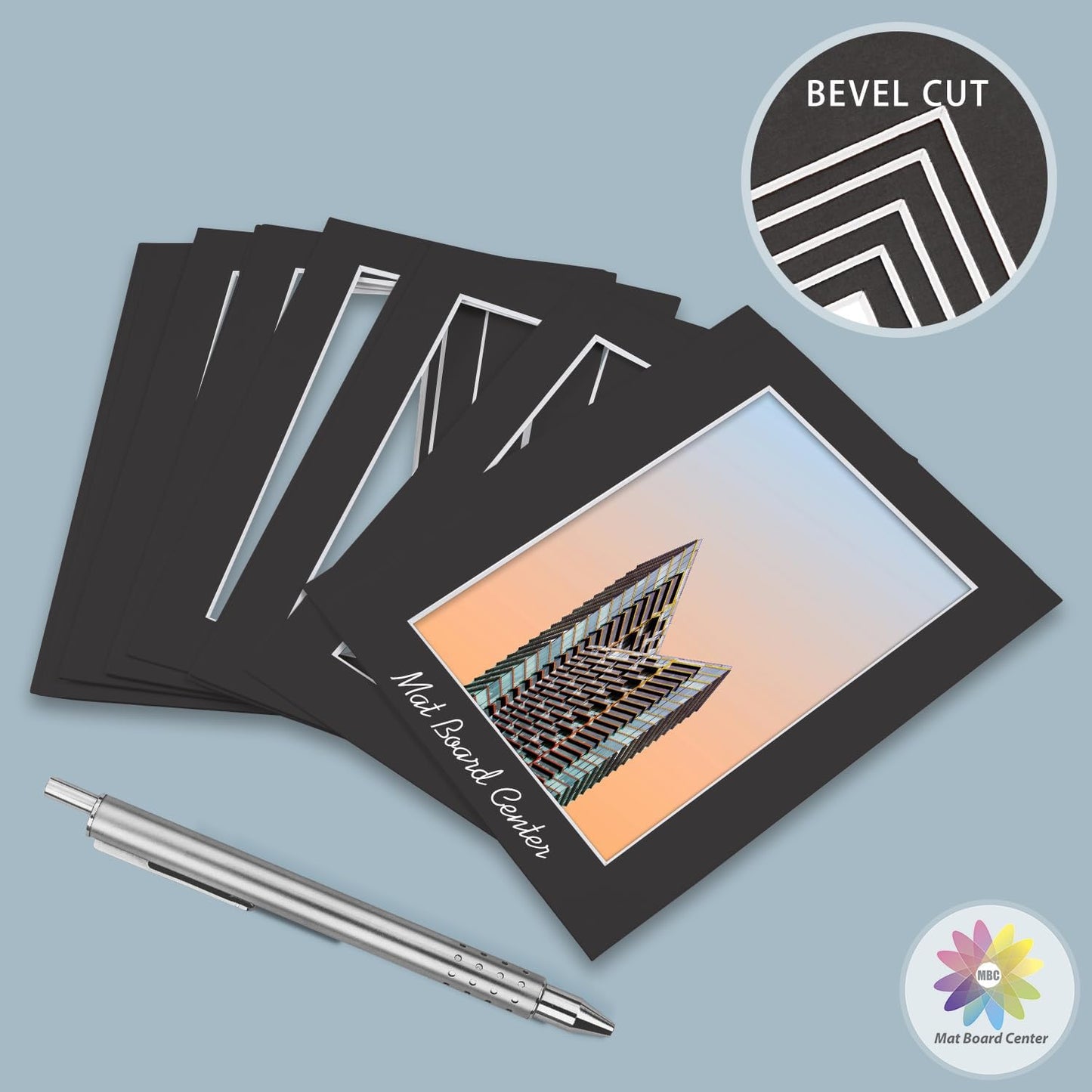 MBC MAT BOARD CENTER, 10 Pack 16x20 for 8x10 Black Picture Mats Frame Mattes, Bevel Cut, Acid Free, 4-ply Thickness