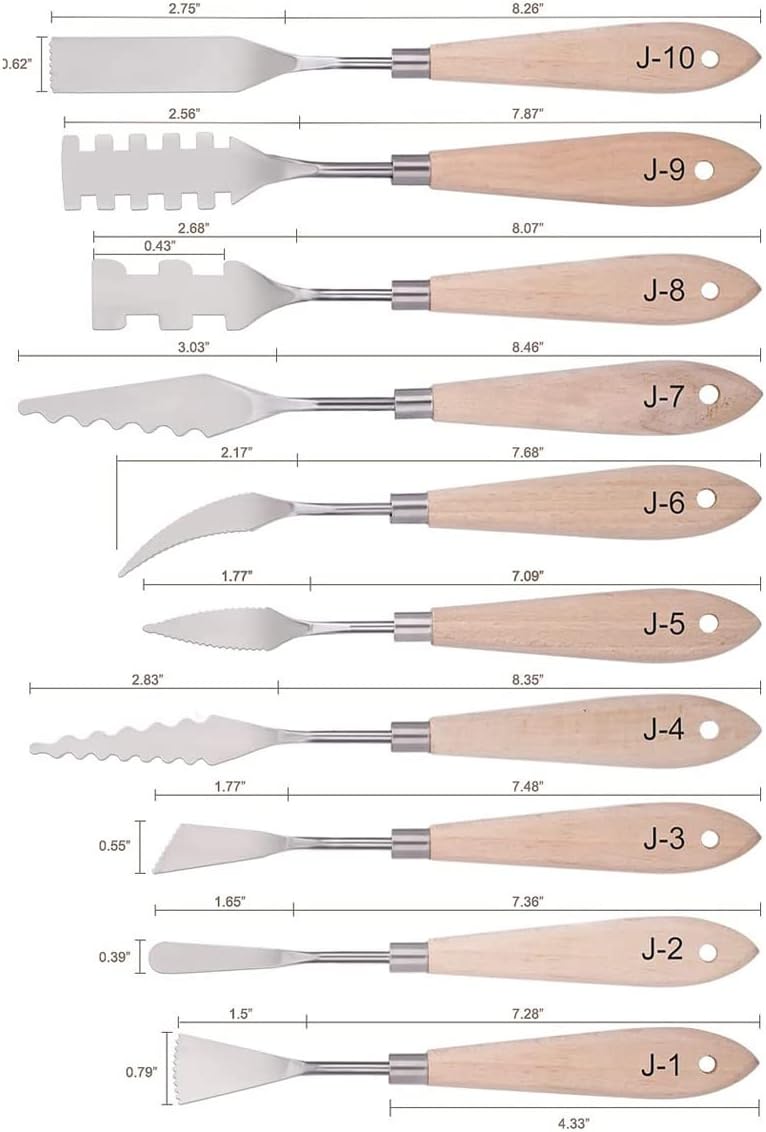 Paint Knife Set - 10pcs Stainless Steel Spatula Palette Knife Painting Tools Metal Knives Wood Handle with Different Shapes and Sizes for Oil Painting, Acrylic Mixing