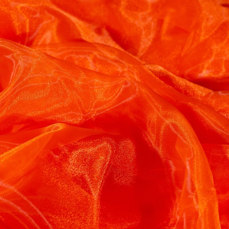 Fynite Orange Organza Fabric by The Yard | 5 Yard Long | 44" Wide | Bridal Soft Sheer Organza Tulle for DIY Wedding Dress Fashion Craft Decorations