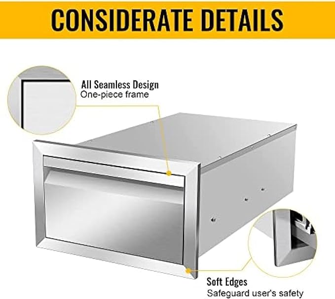 Outdoor Kitchen Drawers, Box Frame Style Flush Mount BBQ Drawer w/Stainless Steel Handle, BBQ Island Drawers For Patio Grill Station,Single Drawer