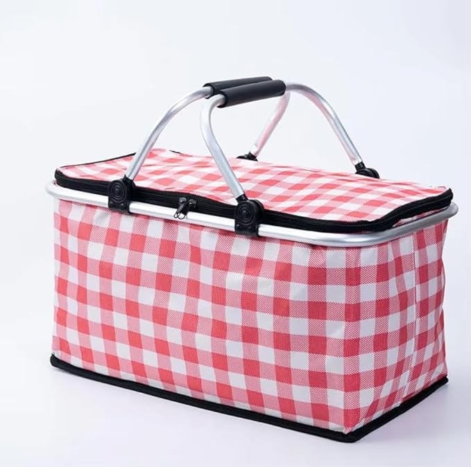 Insulated Picnic Basket Cooler Bag with Leak-Proof Liner, 26L Large Capacity for 12 Adults, Picnic Basket with Sturdy Handles for Outdoor Activities, Travel, Beach, Camping (Red)