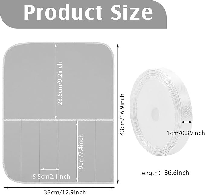 Hillban 6 Pcs Anti Tarnish Silver Storage Bags Silver Storage Cloth Felt Flatware Organizer Anti Tarnish Protector Bags Place Setting Roll with White Ribbon for Kitchen Cutlery (6 Slots,Grey)