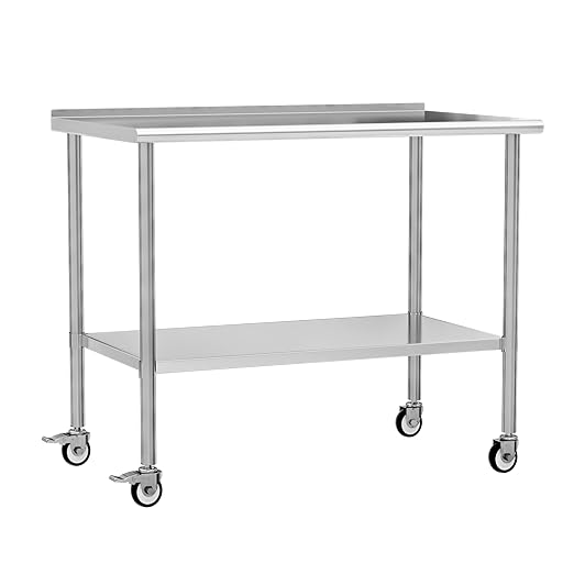 Stainless Steel Work Table with Wheels, 30x60 Inch NSF Food Prep Table with Backsplash & Adjustable Undershelf for Commercial Kitchen, Restaurant, Garage