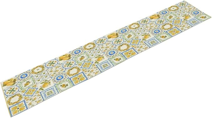 Yellow Lemon Summer Table Runner, Watercolor Spring Yellow and Blue Flower Hawaiian Style Table Runner for Holiday Party Home Kitchen Dining Table, 13x108inch
