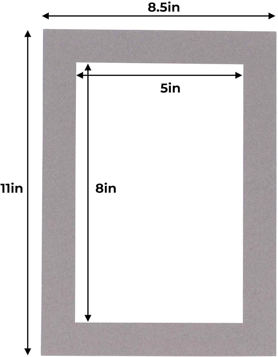 5.5x8.5 Mat for 8.5x11 Frame - Precut Mat Board Acid-Free Charcoal 5.5x8.5 Photo Matte For a 8.5x11 Picture Frame, Premium Matboard for Family Photos, Show Kits, Art, Picture Framing, Pack of 100 Mats