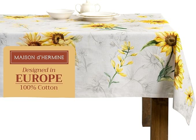 Maison d' Hermine Table Cloth Rectangle Table 100% Cotton 70 x 108 Inches Tablecloth Reusable Decorative Everyday Use for Dining Room, Farmhouse, Home, Party, Festive & Wedding Spring Summer - Candice