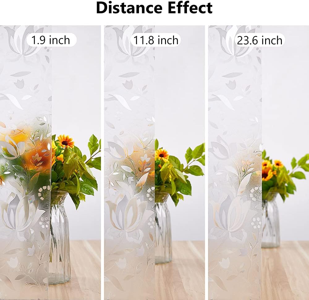 NINETREX Window Privacy Film,3D Stained Glass Window Film,Decorative Window Covering Sun Blocking Vinyl Static Cling Anti-UV Heat Control for Home Decor,Tulip 17.5 x 157.4inch