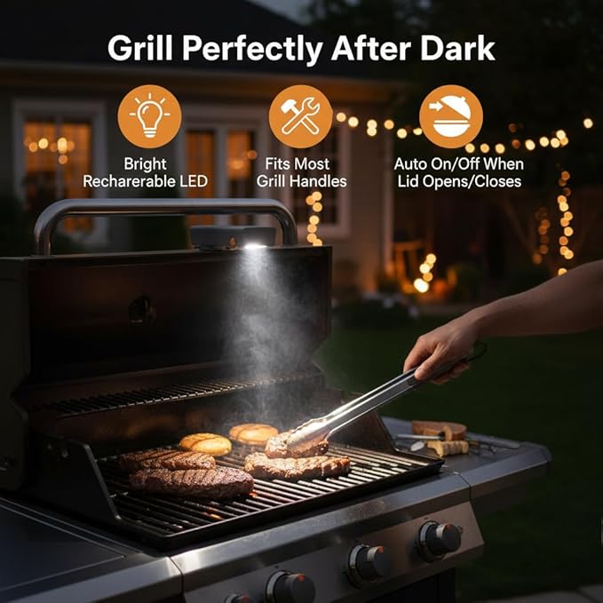 Yukon Glory Bright LED Grill Handle Light, Rechargeable, Water + Heat Resistant, Fits Most Outdoor Grills, Patent Pending Rechargeable LED Light