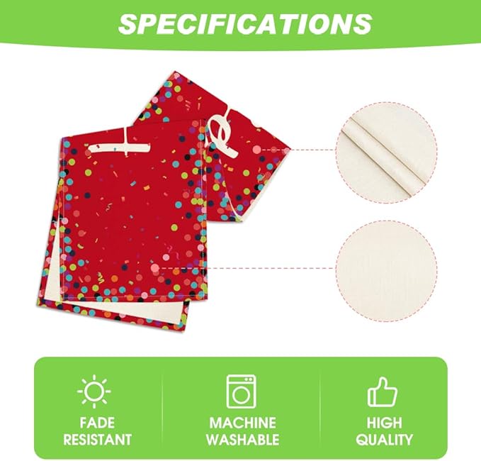 Artoid Mode Polka Dot Red Happy Birthday Table Runner, Seasonal Christmas Winter Kitchen Dining Table Decoration for Home Party Decor 13x72 Inch