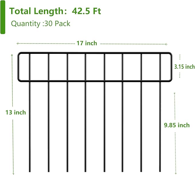 42.5FT Garden Fence Animal Barrier - 30 Pack No Dig Fence Panels Dog Fence, Rustproof Metal Anti Digging Barrier Garden Edging Border, Outdoor Animal Barrier Fencing for Yard, Rabbit, Patio