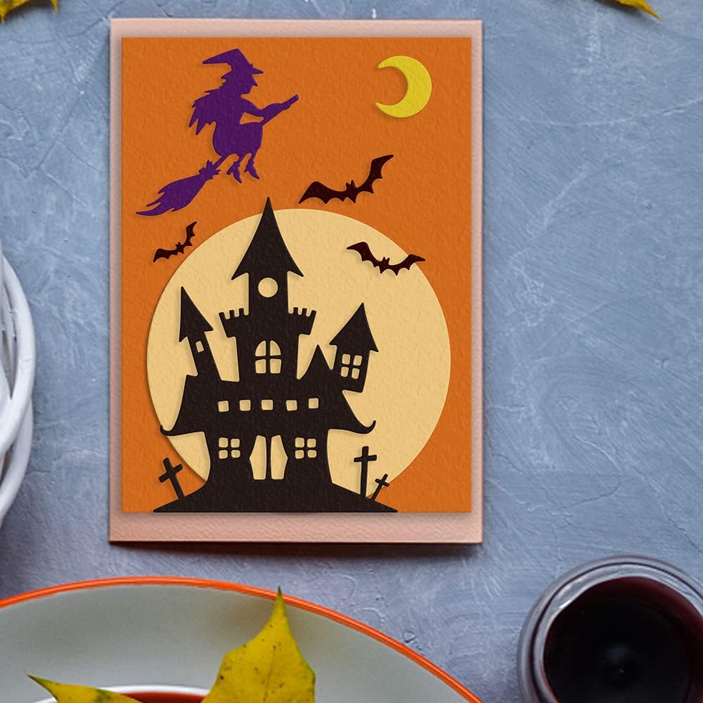 Metal Die Cuts Halloween Castle Witch Bat Cutting Dies Embossing Stencil Template for Card Making Scrapbooking Paper Craft Album Stamps DIY Decor