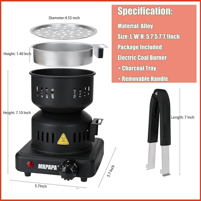 Hookah Coal Burner - Mrpapa Electric Charcoal Starter, Electric Stove ETL Approved Durable Multipurpose Electric Stove 120v~600w,Overheat Protection Hookah Coconut Coals Burner