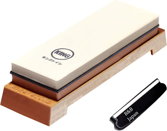 Japanese Knife Sharpener 1000/6000 Grit and Knife Angle Holder Set by B&B japan for Stainless Steel Cutlery and Pointed Carver, Best for Long-Lasting Sharpness, "KING" Trade Mark