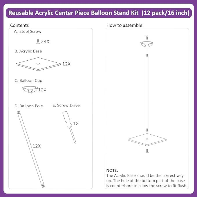 Reusable Acrylic Balloon Stand Kit – Heavy Duty Tabletop Display with Sticks and Base, Ballon Stands for Centerpieces, Centerpiece Table Decorations for Parties (12 Pack 16 inch)