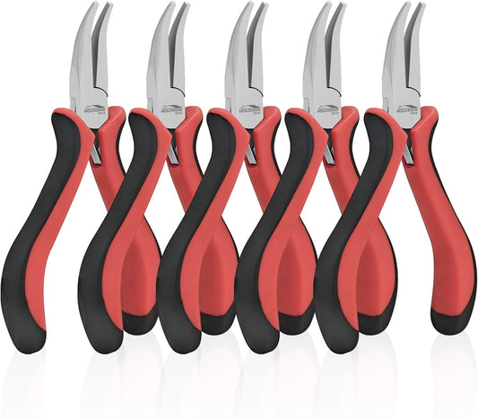 Bent Nose Pliers 5"-5 Pack Bent Nose Pliers for Jewelry Making with Spring Loaded for DIY, Craft, Repairing