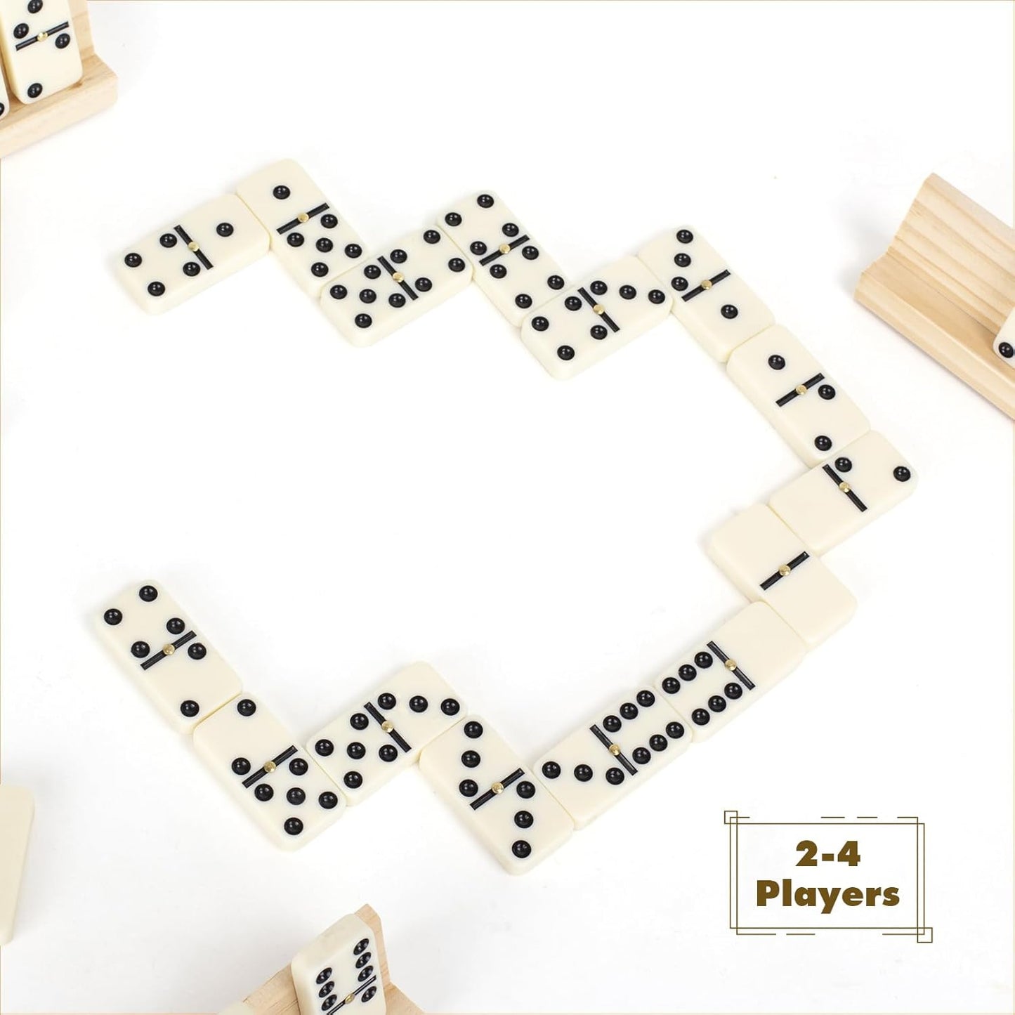 Double 6 Dominos Set for Adults, Durable 28 Tiles Dominos with 4 Wooden Racks and Carrying Case,Classic Board Games,Portable Travel Game