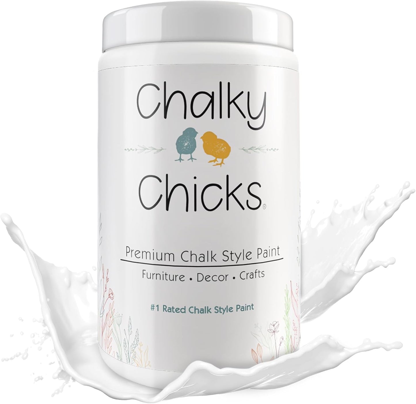 Chalky Chicks All-in-One Chalk Paint for Furniture or Cabinet -32 FlOz-Matte Finish Powdered Snow (Pure White) for Metal, Wood Furniture Paint - No Sanding All-in-One for Home Decor & Crafts, USA Made