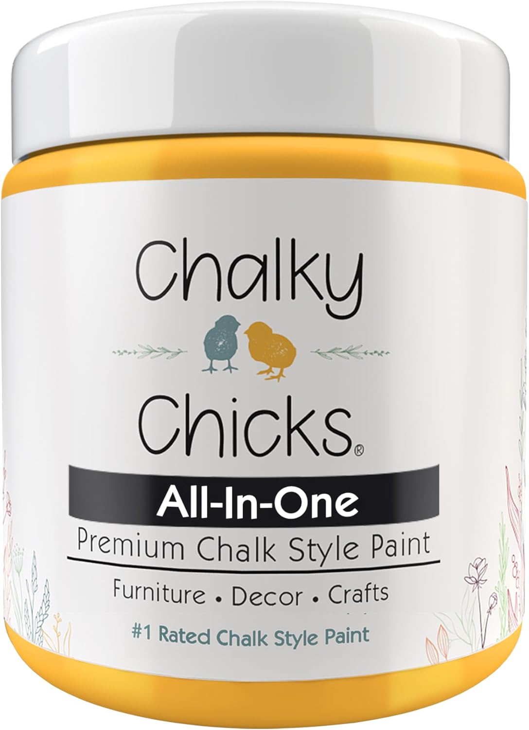 Chalky Chicks All-in-One Chalk Paint for Furniture or Cabinet - 8 Fl Oz - Matte Finish Bees Knees (Yellow) for Metal, Wood Furniture Paint - No Sanding All-in-One for Home Decor & Crafts, USA Made