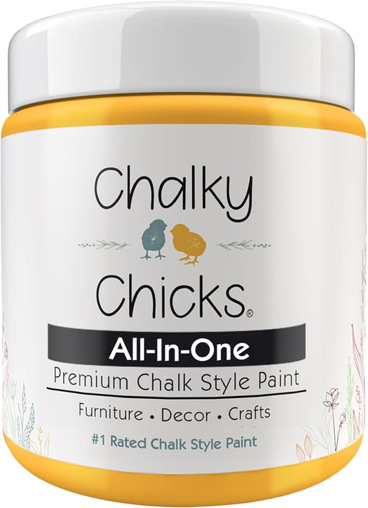 Chalky Chicks All-in-One Chalk Paint for Furniture or Cabinet - 16 Fl Oz - Matte Finish Bees Knees (Yellow) for Metal, Wood Furniture Paint - No Sanding All-in-One for Home Decor & Crafts, USA Made