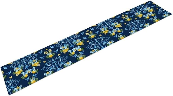Lemon Fruit Table Runner Nature Bow Farmhouse Talavera Ethnic Folk Rustic Birds Aesthetic Dining Table Decoration for Home Holiday Party Dresser Kitchen Cabin Restaurant Wedding Decor 13×70in