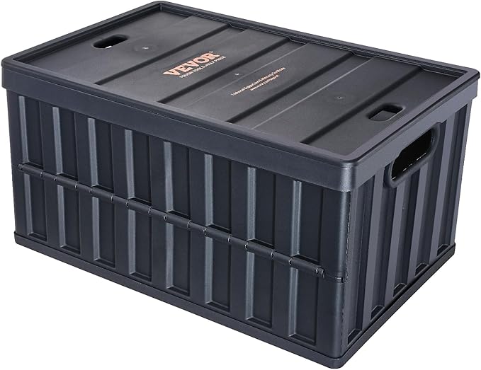VEVOR 65L Collapsible Storage Bins with Lids 3 Packs, Stackable Utility Crates with Handles, Large Folding Containers for Organizing Tools, Books, Food, Drinks, Camping&Transport