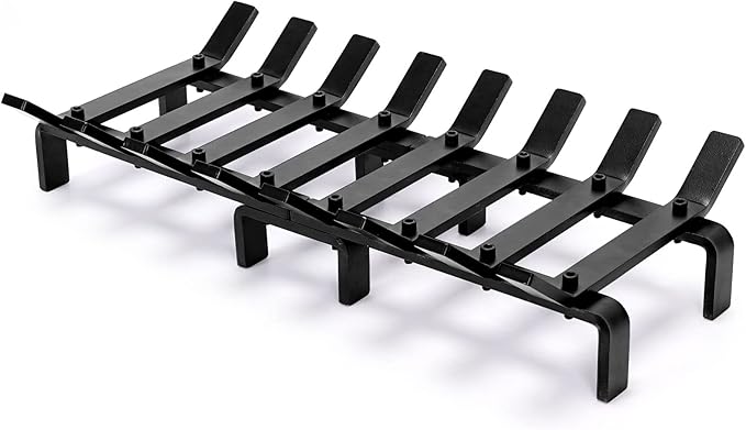 20" Fireplace Grate Wood Stove Grate Rack Stove Burning Rack Heavy Duty Solid Steel 8-Bars Firewood Holder Easy Assembly Fire Grate for Indoor Hearth Outdoor Firepit Matt Black